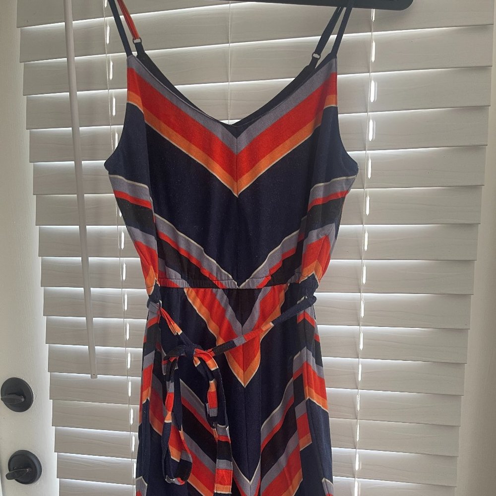 Forever 21 Multicolor Chevron Belted V Neck Sleeveless Dress